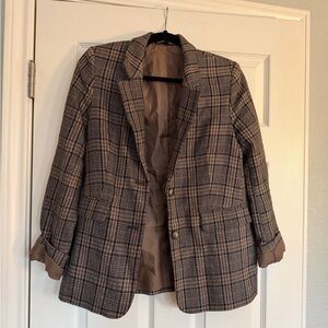 & Other Stories navy and brown plaid blazer, size 2